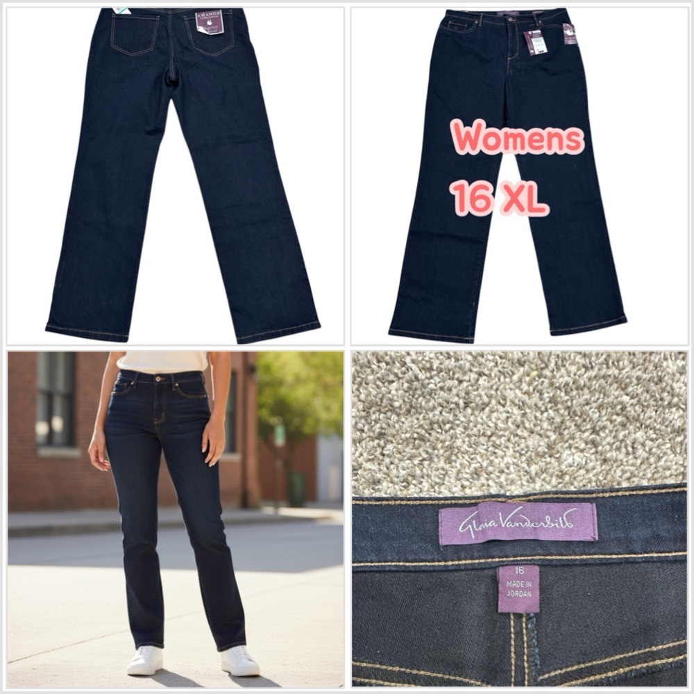 Gloria Vanderbilt 16 XL Jeans Navy Blue Stretch Slimming Amanda High Rise NWT